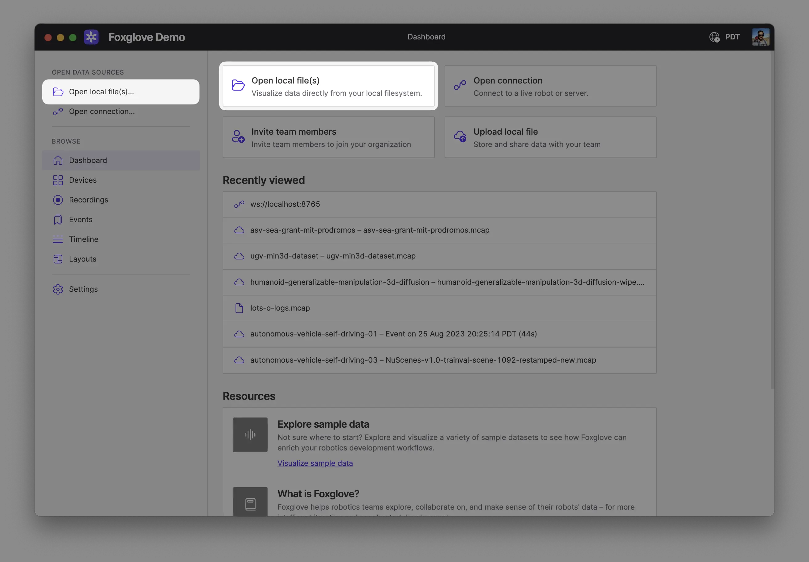 Local file dialog